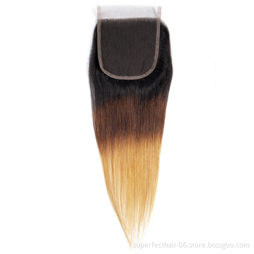 Free Sample 100% Malaysian Human Hair Bundles 1B 4 27 Ombre Color With Lace Closure Cuticle Aligned Hair